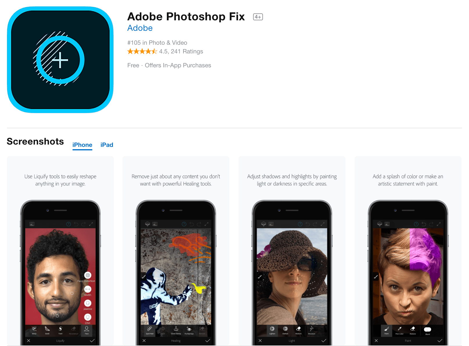 Aplicación Adobe Photoshop Fix Photo Editor