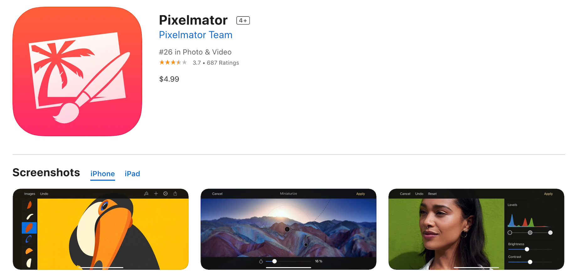 Aplicación de edición de fotos de pago Pixelmator