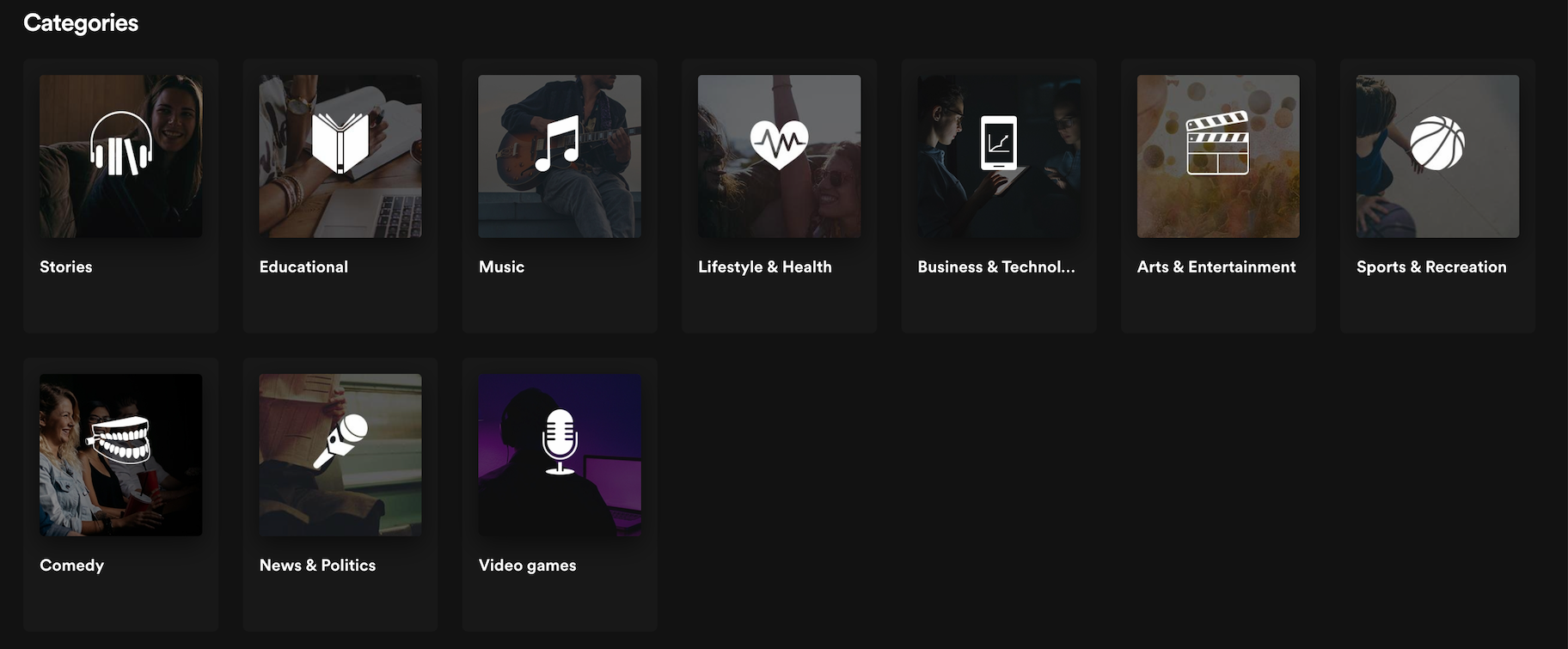 Principales categorías de podcasts de Spotify